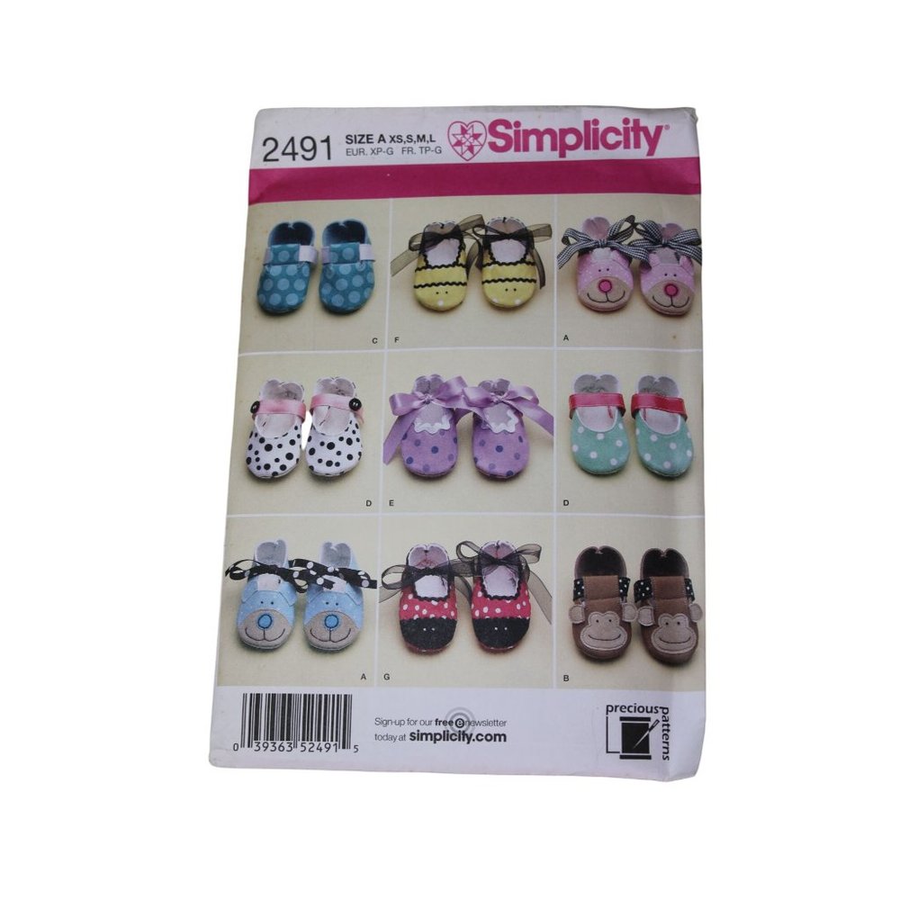 Simplicity 2491 Sewing Pattern Baby Shoes Infant Boy Girl UNCUT 91203